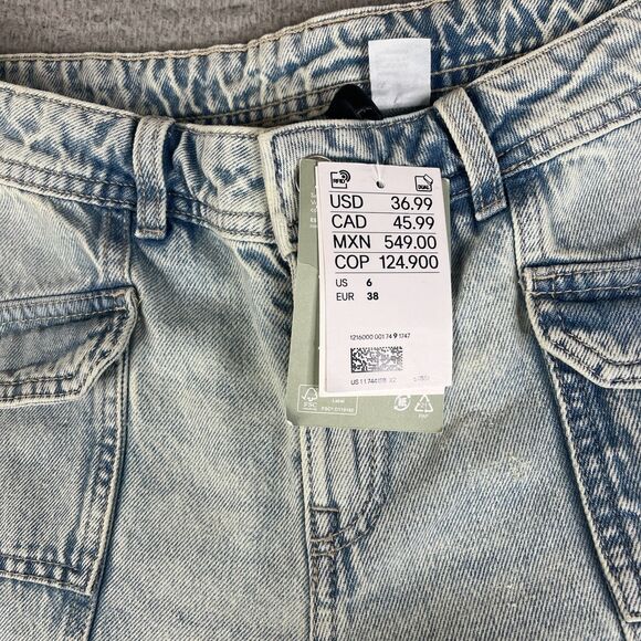 Wide Leg Jeans Women 6 Blue Mid Rise Light Wash H&M Divided Y2K Style 31 x 30 - Picture 4 of 14